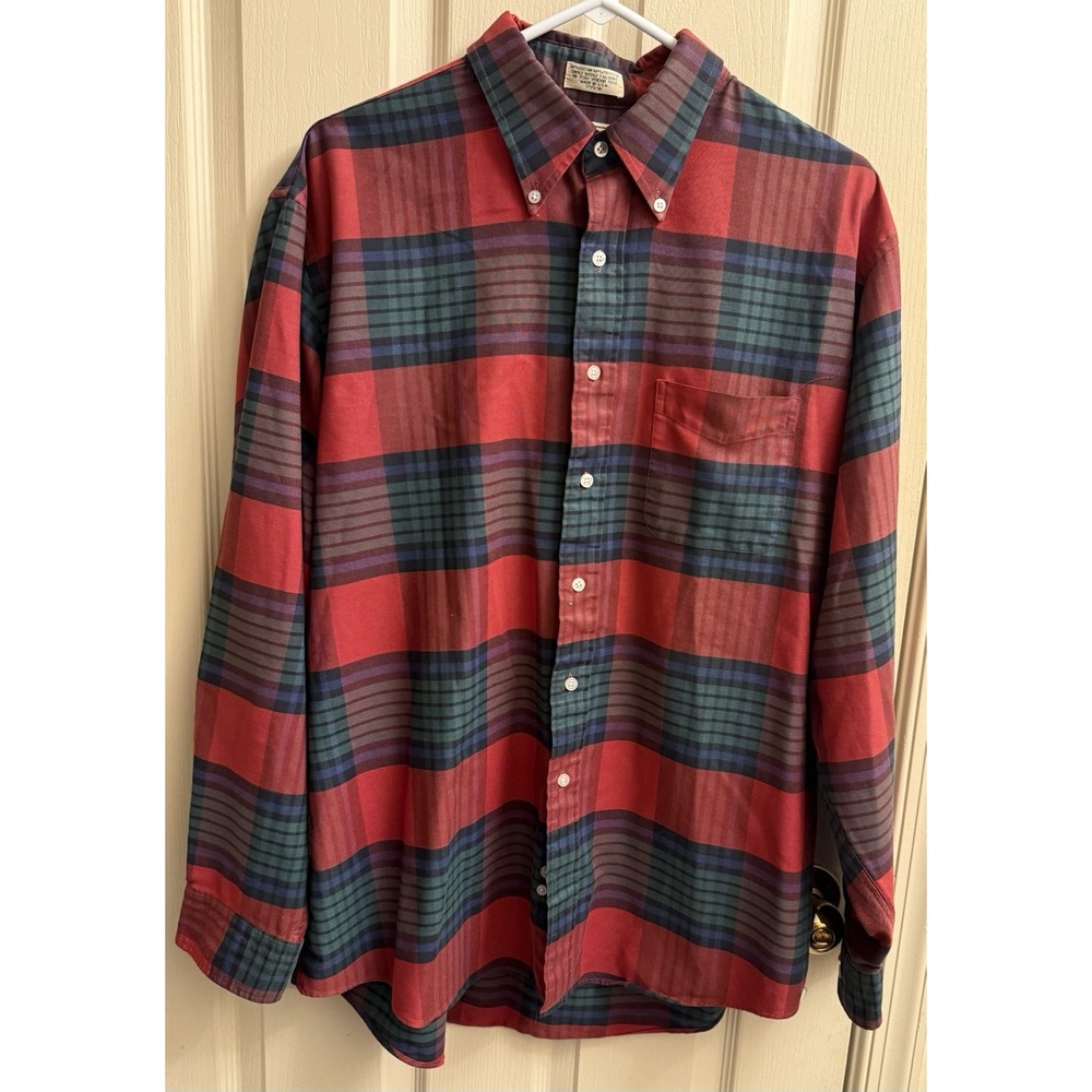 Vintage LL BEAN Plaid Button Up Long Sleeve Shirt Men's 17 1/2-36 Made In USA